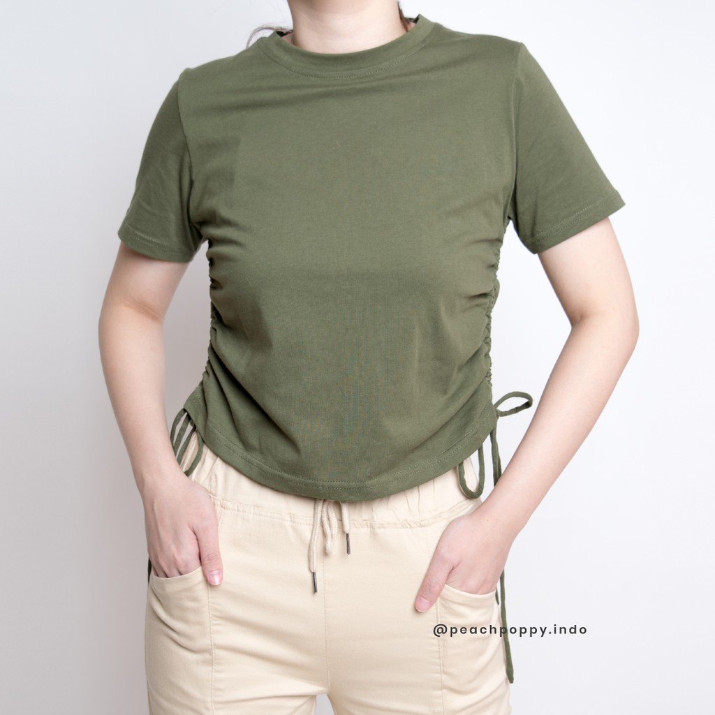 Peach Poppy Zoen Top - Atasan Kaos Wanita Basic Kerut Samping