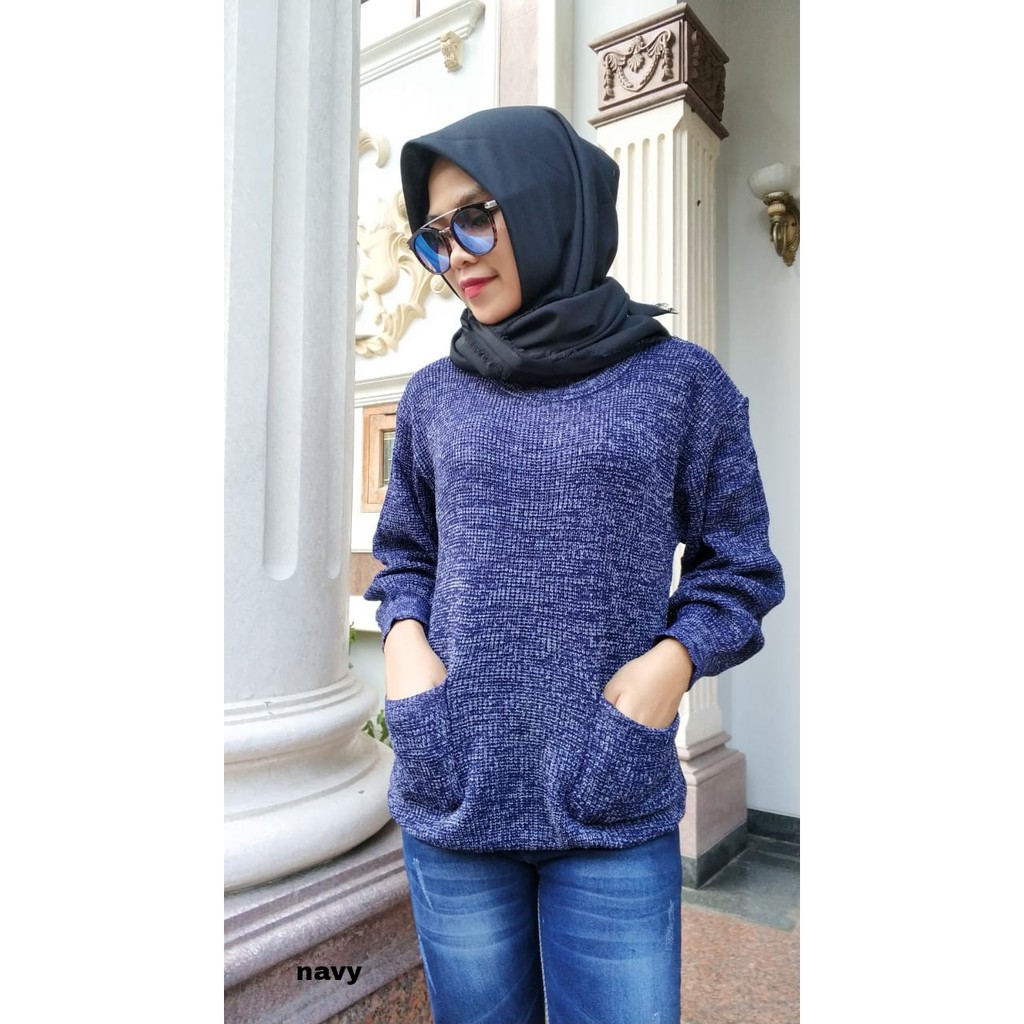 [Sweater pocket twiss pj RO]Sweater wanita rajut twiss Varian warna