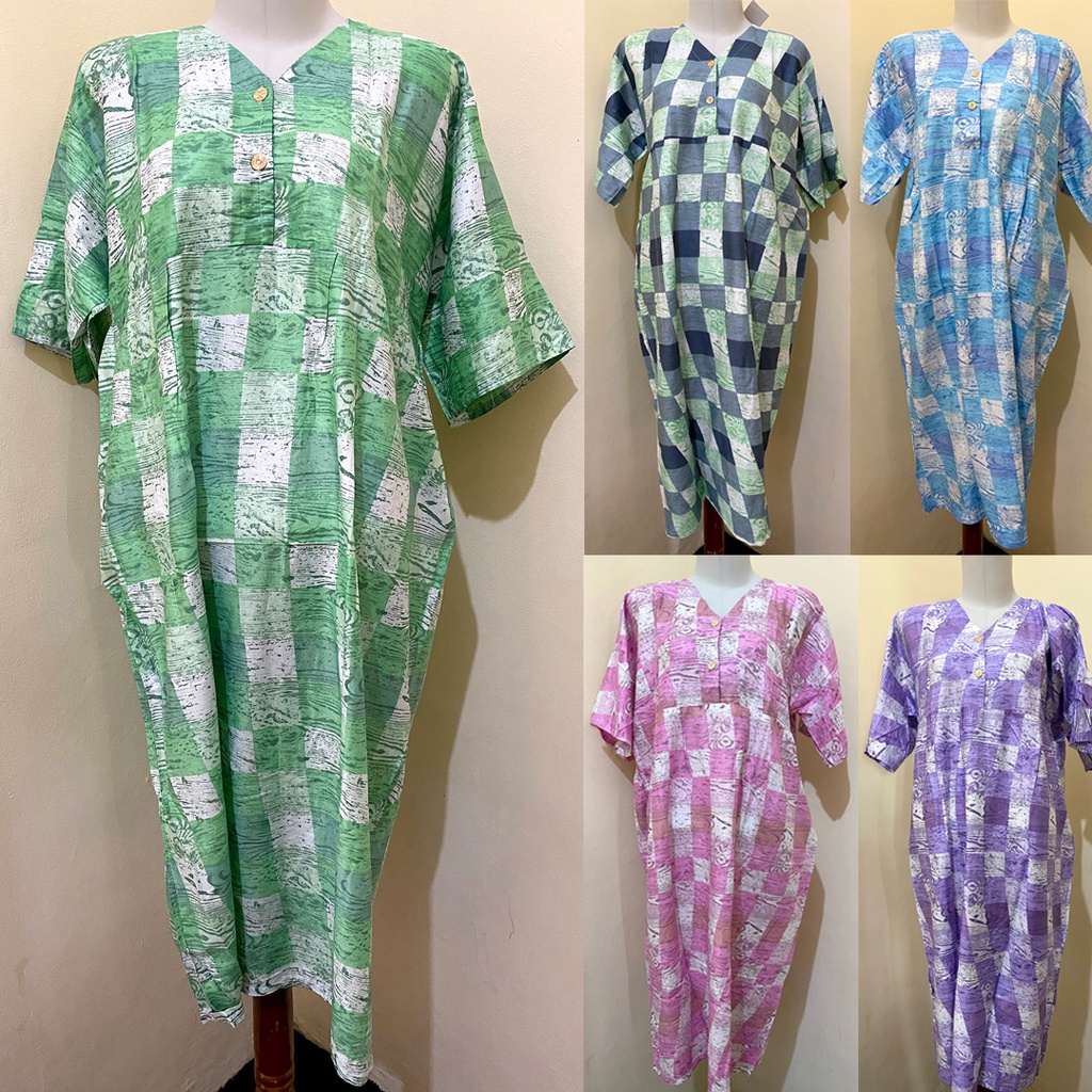 Daster Kekinian Busui Motif Kotak Ada Kancing