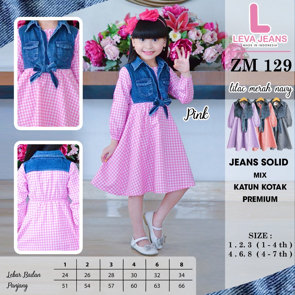 ( 1 - 7 tahun ) Dress Anak Kecil Perempuan Fashion / Tunik Anak Fashion - LEVA JEANS DRESS-  ZM 129 