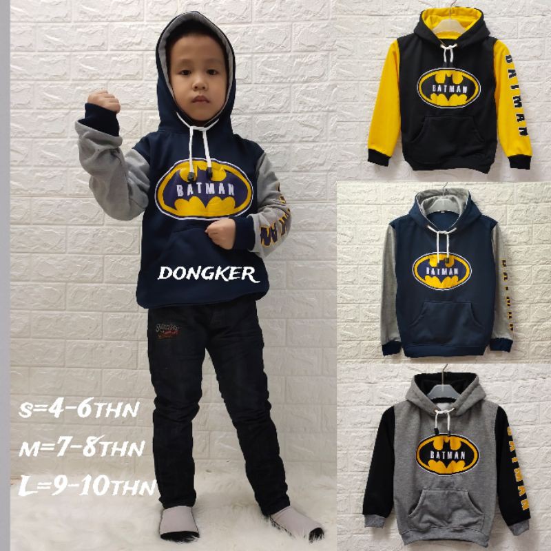 sweater Hoodie superhero anak bahan fleece umur 4-10 tahun