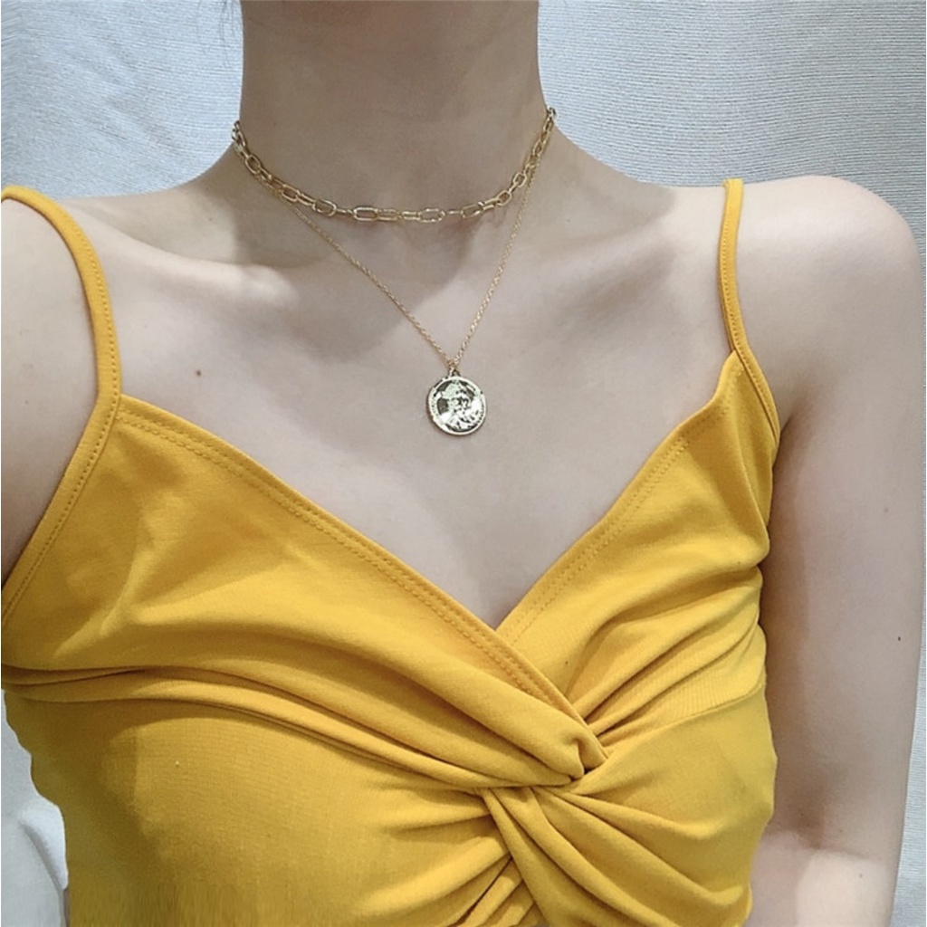 Kalung Rantai CHOKER KOIN II Korea Fashion Gaya Punk Hip Hop Coin Women Necklace Wanita Pria Retro 2 Layers Layer