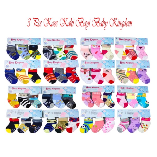 3Pcs Kaos Kaki Bayi Kingdom SNI Kaos Kaki Bayi 3in1 Adem Basic Lipat 3D Murah Lucu CBKS