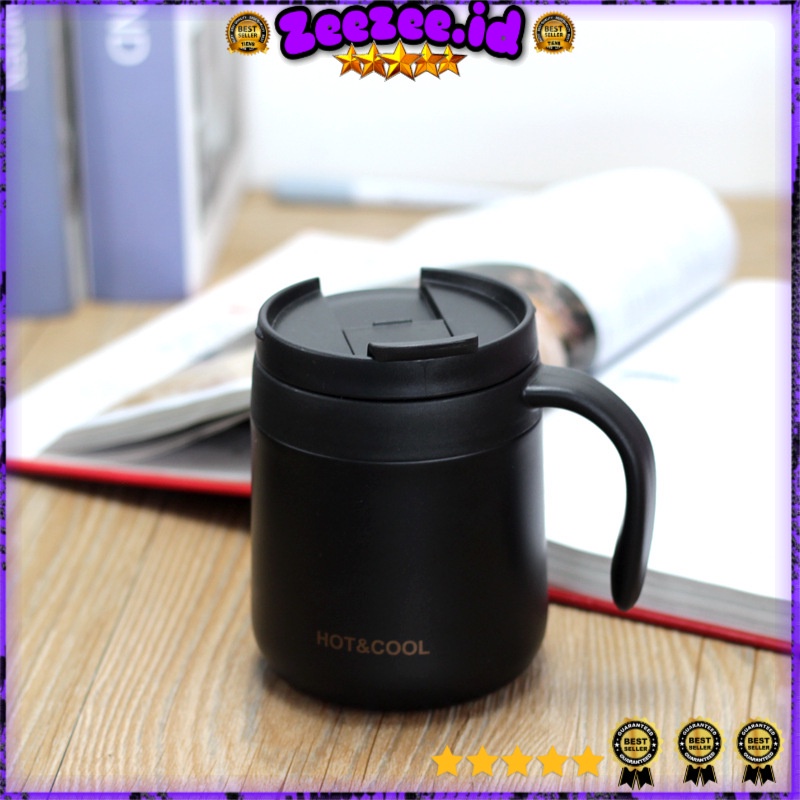 Botol Minum Mug Tumbler Thermos Coffee Stainless Steel 350ml - HC300 - Black HOT and COOL