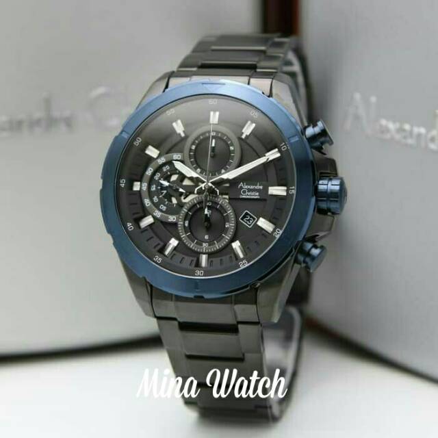Jam tangan pria Alexander Christie original ac6508 original black blue