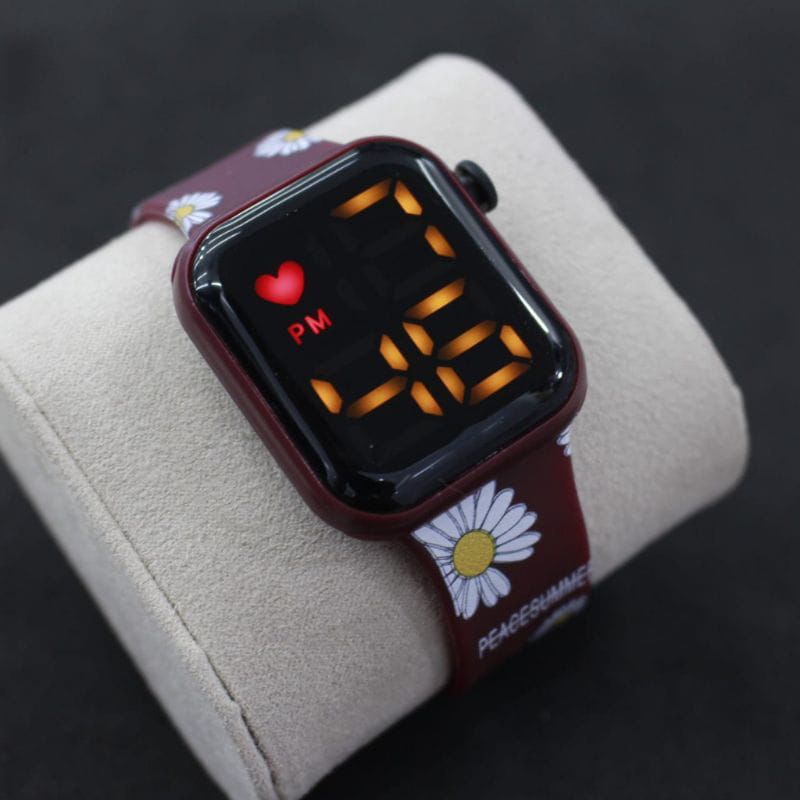 COD Jam Tangan Wanita Digital motif Bunga Strap Rubber Tw28