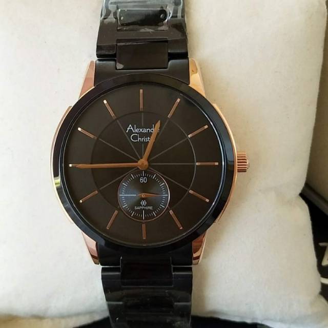 Alexandre christie AC8546 original jam tangan pria black rosegold ( kaca sapphire )