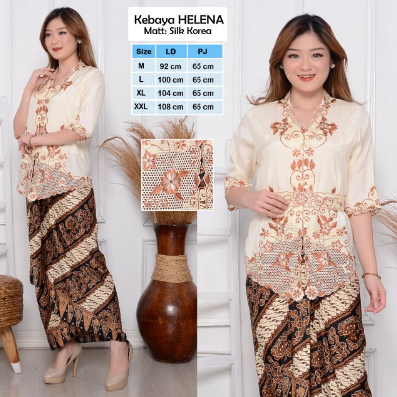 Atasan Kebaya encim modern katun silky import kombinasi brukat bordir lengan 3/4 senada wanita-6