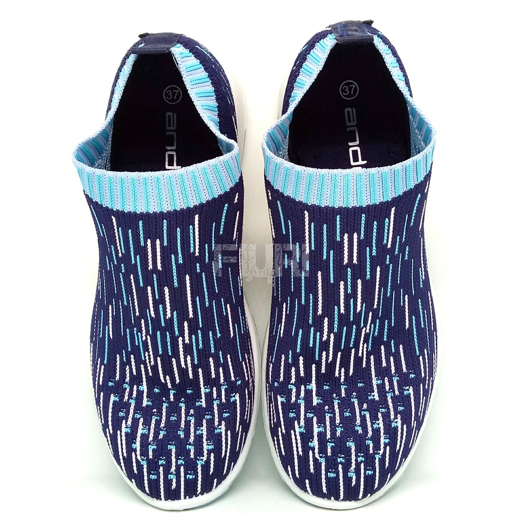 FIURI - ANDO Original SOFFIE Navy Biru Tosca 37-40 - Sepatu Olahraga Lari Wanita - Sepatu Sekolah - Sepatu Ando - Sepatu Sneakers Kuliah Senam Gym Jogging Sport Wanita - Sepatu Casual - Sepatu Rajut Slip On - Fashion Wanita