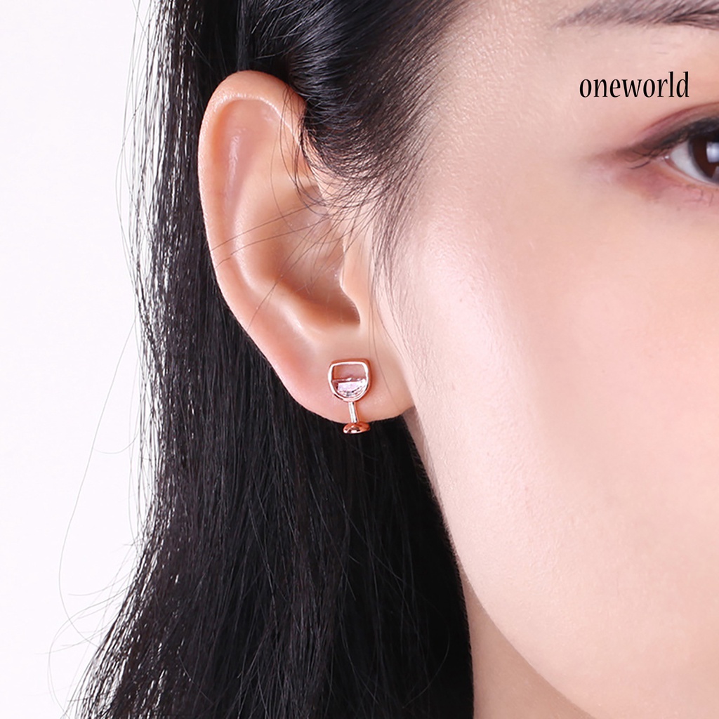 OW@ 1 Pair Women Earrings Craft Workmanship Jewelry Gift Anti-rust Women Cubic Zirconia Ear Studs for Dating