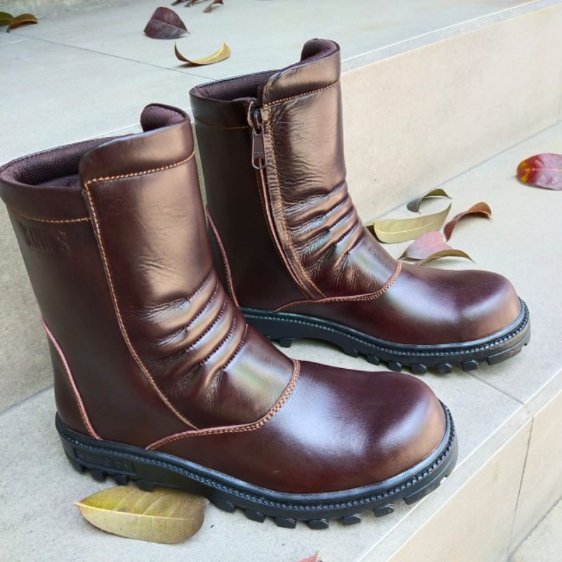 SEPATU SAFETY KULIT SAPI ASLI UJUNG BESI DOUBLE RESLETING SEPATU PROYEK SEPATU WELDER SEPATU LAPANGAN