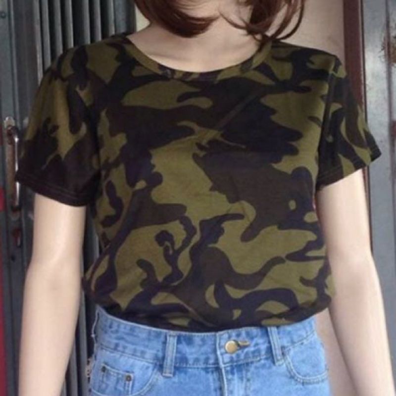 Kaos Wanita Army / Atasan Motif Army / Kaos T-Shirt Loreng