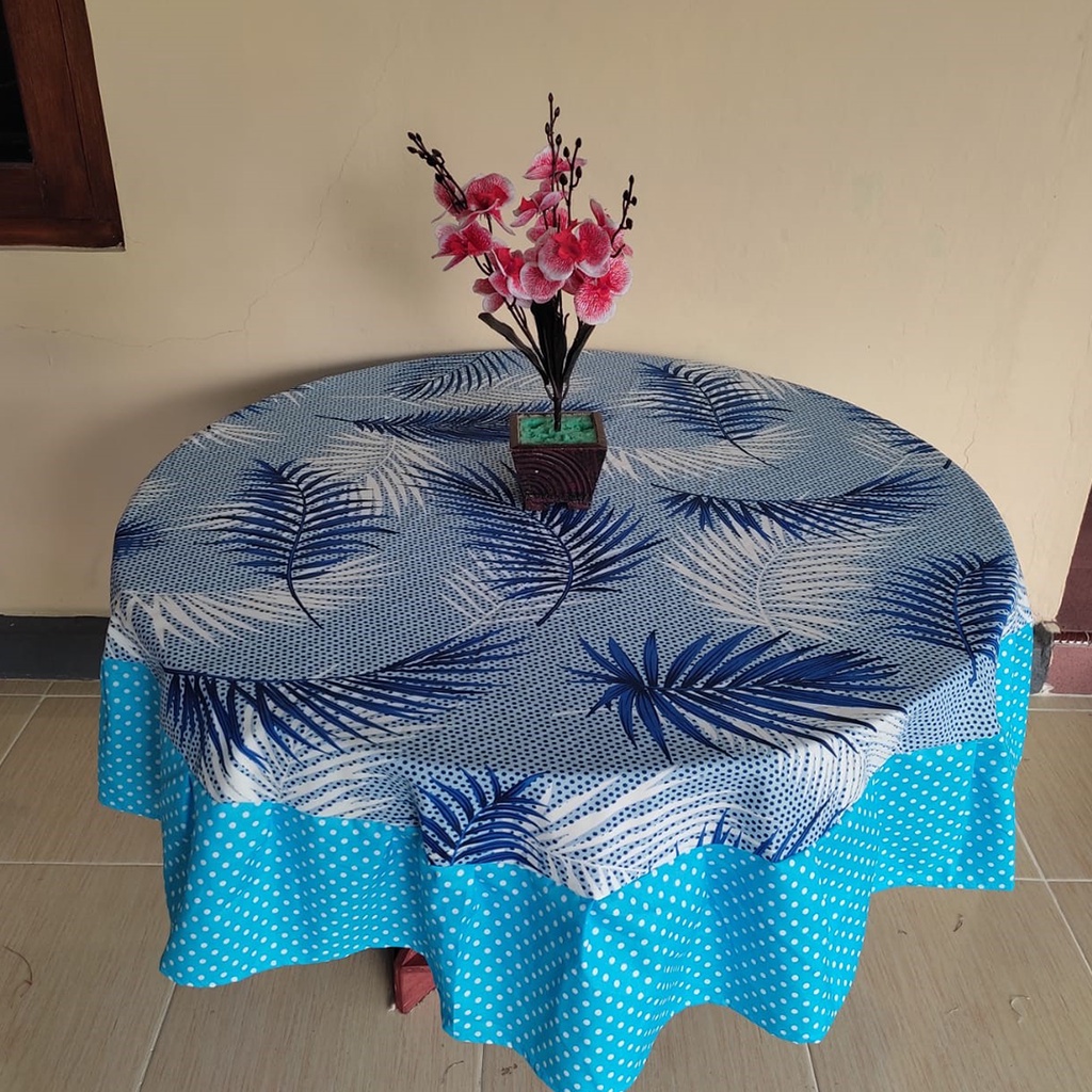 Cover Taplak Meja Bentuk Bulat  Minimalis Kain Katun Model Rumbai Oshin Diameter 150 cm Aneka Motif Abstrak Batik Bunga Dekorasi Perlengkapan Rumah Modern Murah