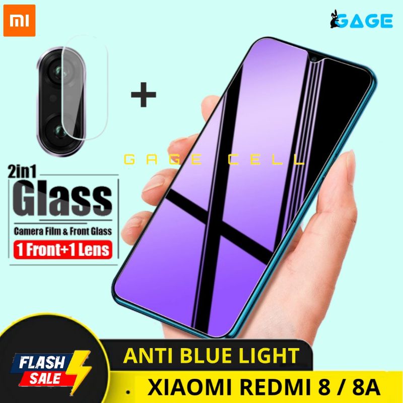 2in1 TEMPERED GLASS ANTI BLUE LIGHT FULL LAYAR KAMERA XIAOMI REDMI 8 8A SCREEN PROTECTOR