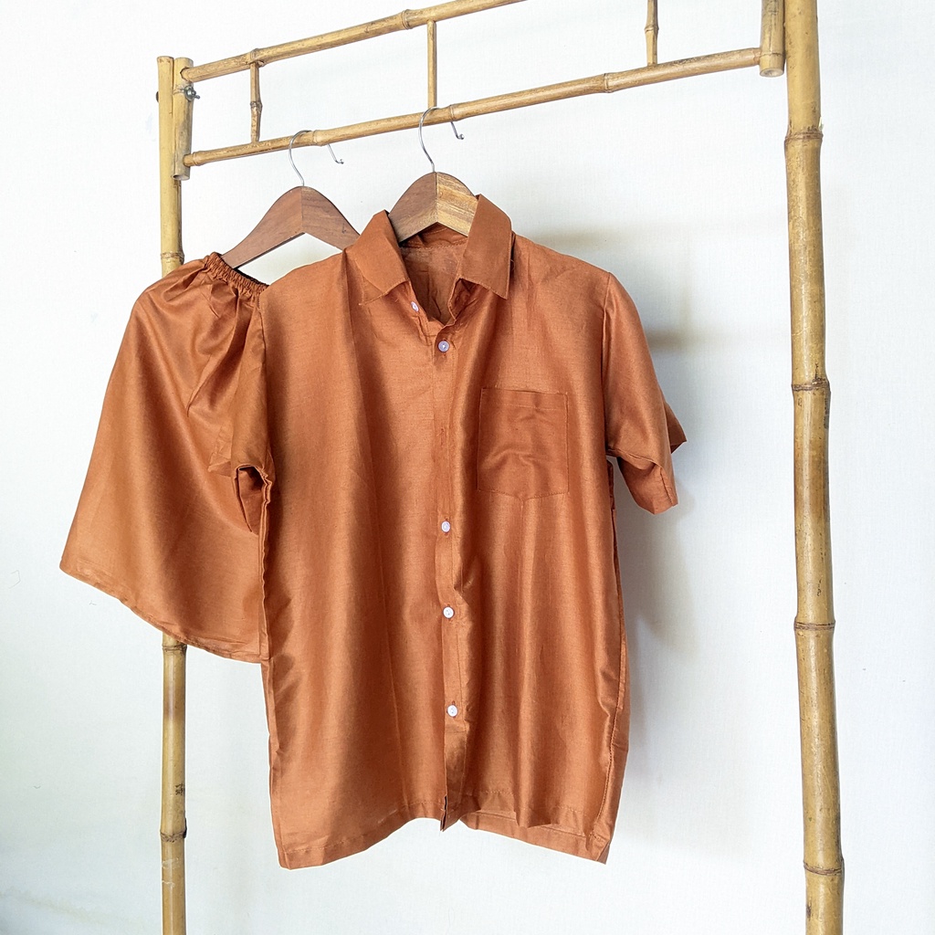 Pajamas Polos Setelan Baju Tidur Lengan Pendek Celana Pendek Polos | Plain Sleepwear Daily Set | Baby Doll Polos-Mustard