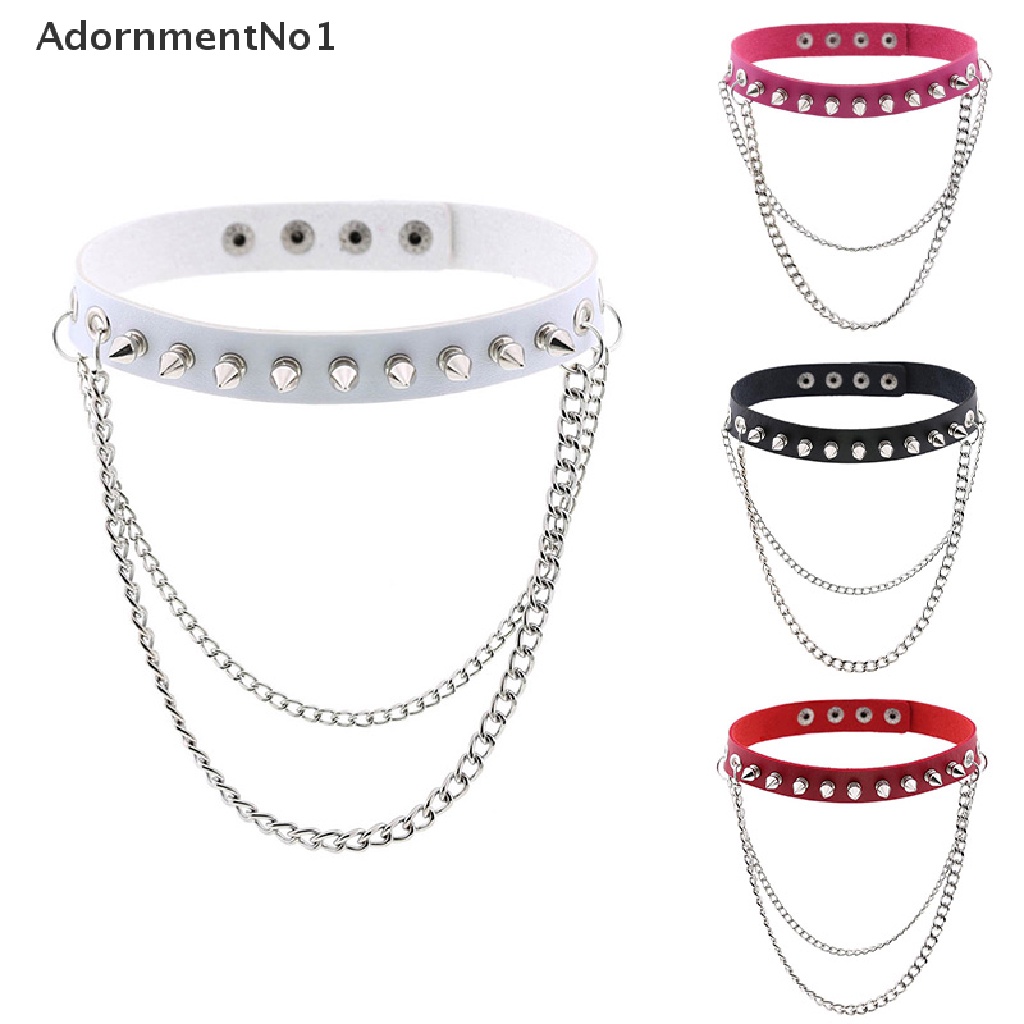 (AdornmentNo1) Kalung Choker Gaya Punk Gothic Bahan Kulit Aksen Rivet Untuk Pria / Wanita