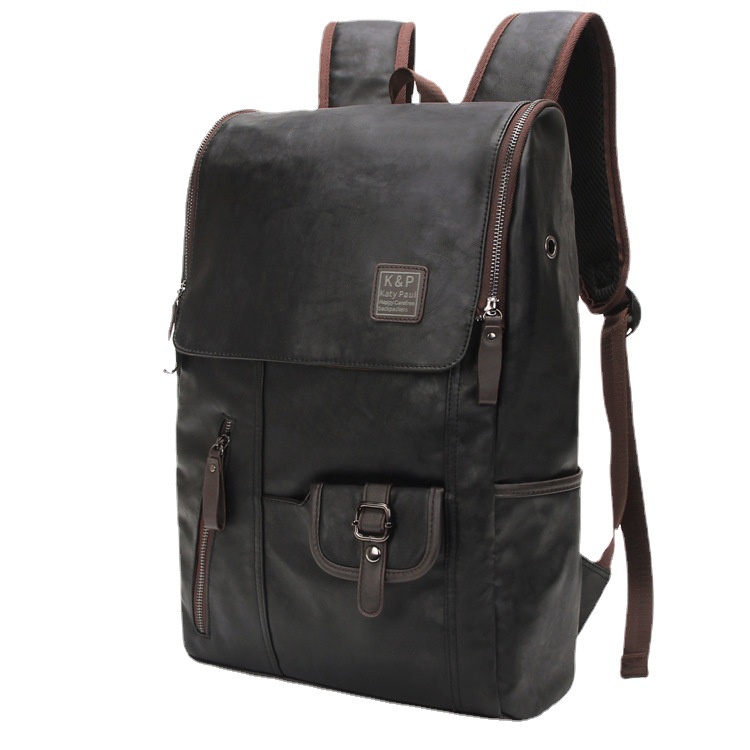 Korea Ransel Pria Tas Ransel Outdoor Travel Tas Laptop PU Kulit Fashion Tren Mahasiswa Tas