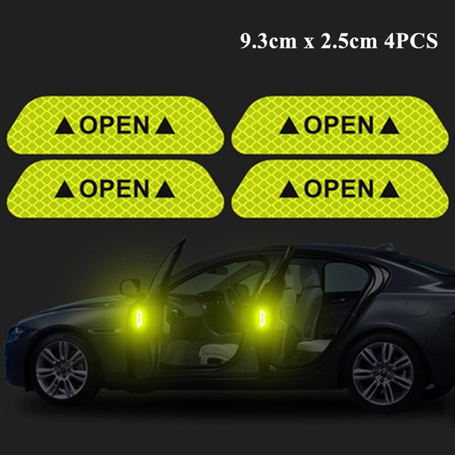 4PCS Car OPEN Reflective Tape Warning Car Door Sticker （93x25MM）