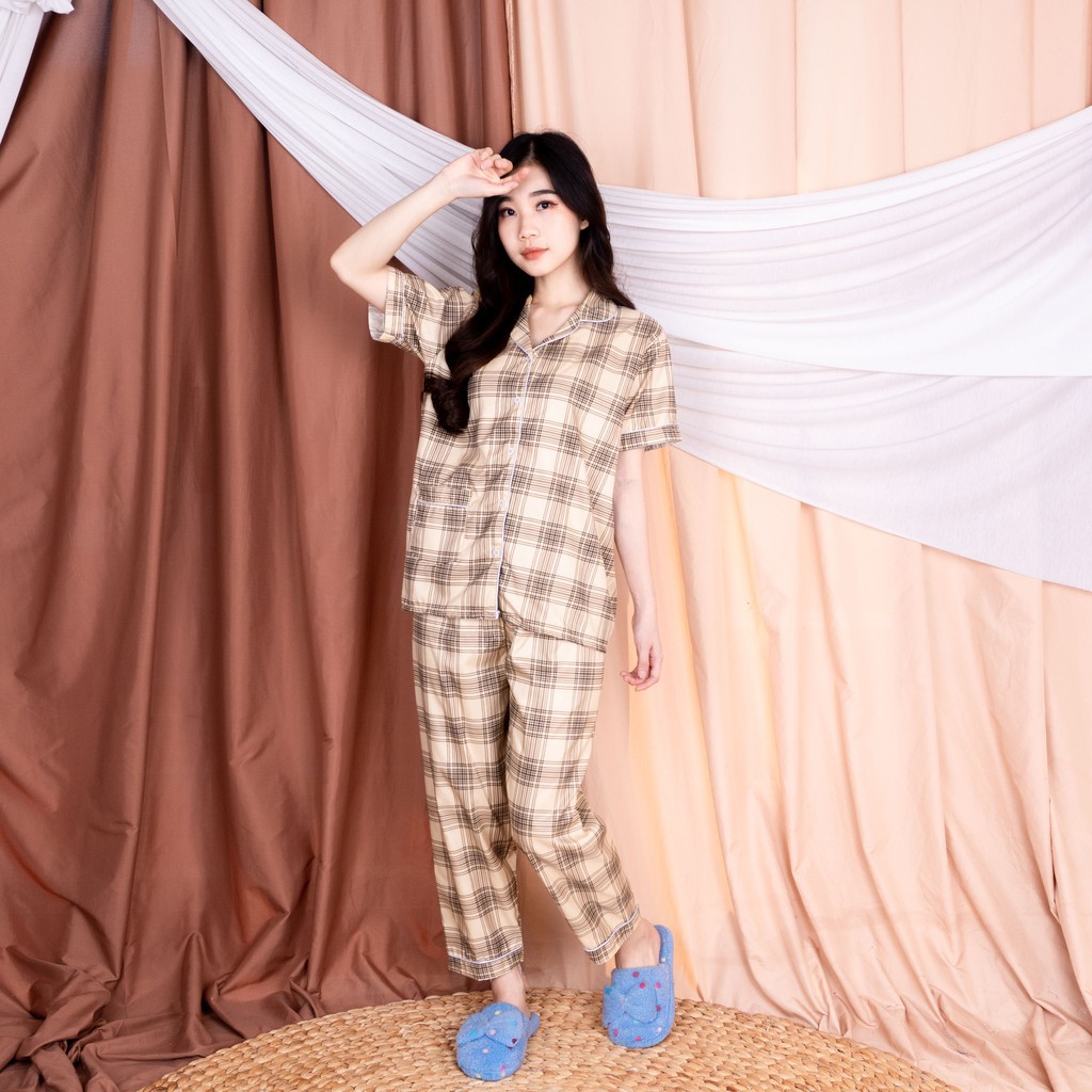 Setelan Piyama Baju Tidur Wanita Guilen Kotak Pajamas