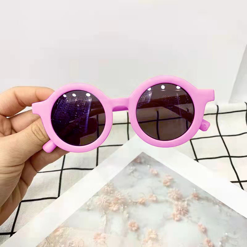 Kacamata Hitam Bingkai Bulat Anti Ultraviolet Anak/Laki-Laki Perempuan Fashion Import-Ungu Muda