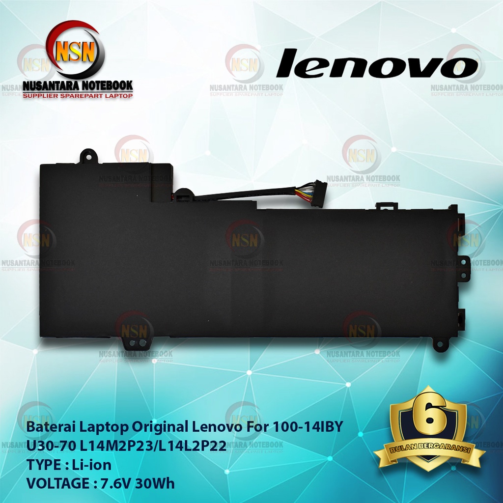 Baterai Laptop Original Lenovo 100-14IBY U30-70 L14M2P23 L14L2P22 L14LP24