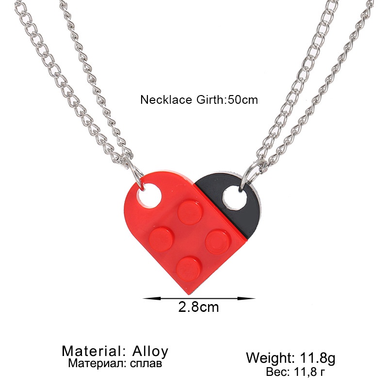 Unisex Heart Shaped Building Block Love Pendant Necklace Stitching Split Necklace Couple Necklace