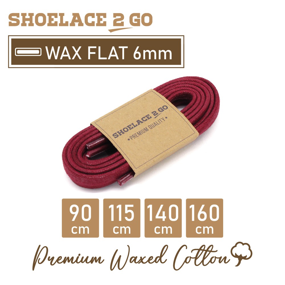 SHOELACE 2 GO PREMIUM TALI SEPATU LILIN WAX GEPENG PIPIH FLAT - WF6 - F2 - RED MAROON - 6MM