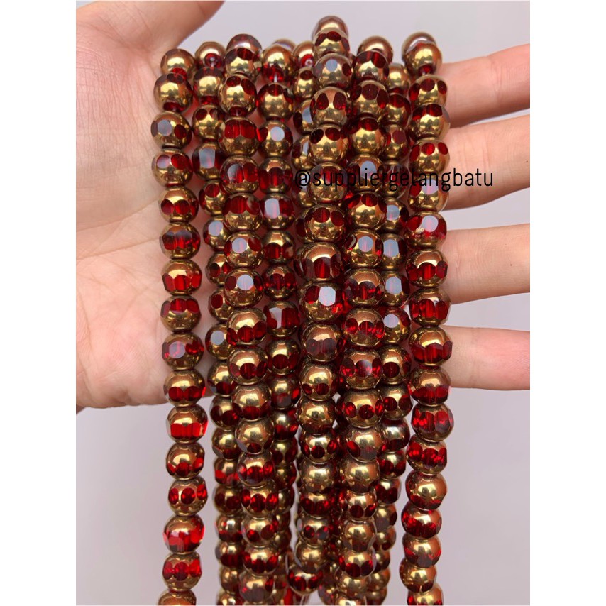 kristal BINGKAI GOLD 10mm merah bahan spacer gelang kalung pembatas