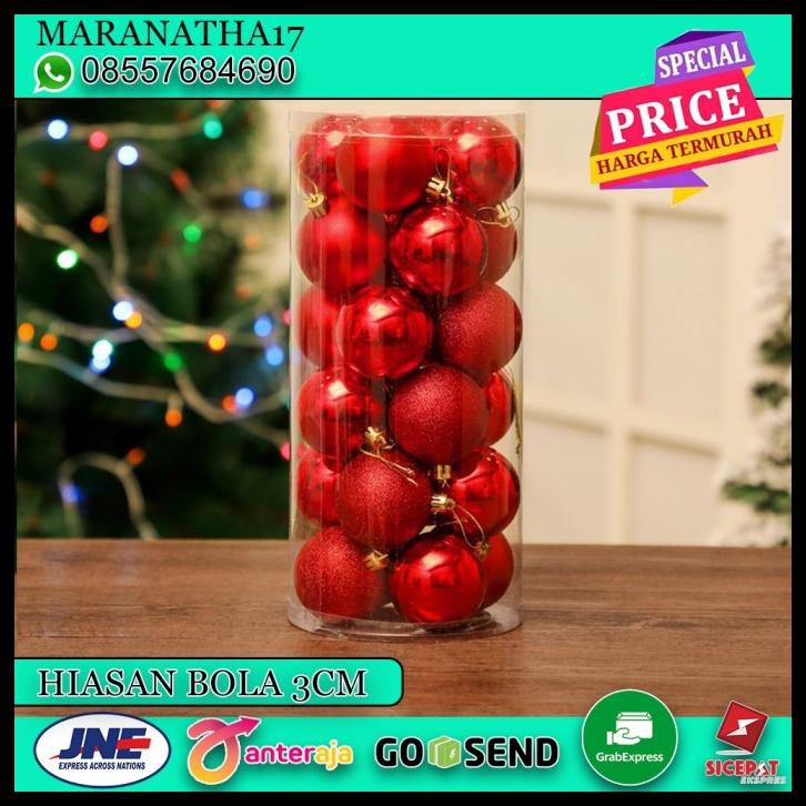 

Bola Merah Hiasan Pohon Natal Dekorasi Natal Uk.3 & 5Cm Isi 24Pcs