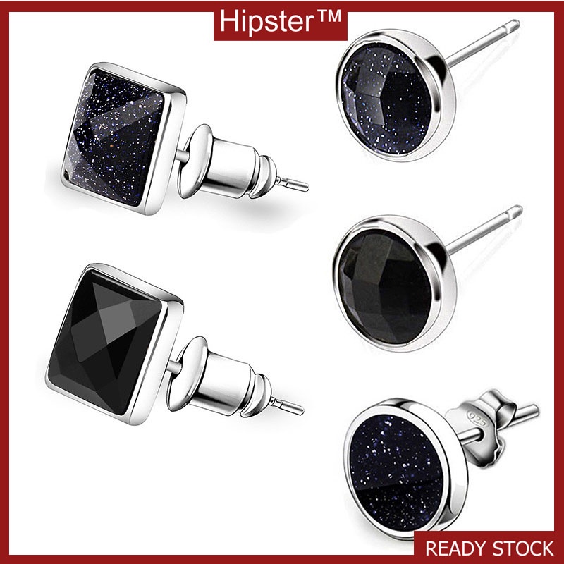 Trendy Fashion Unisex Style All-Match Black Agate Square Stud Earrings