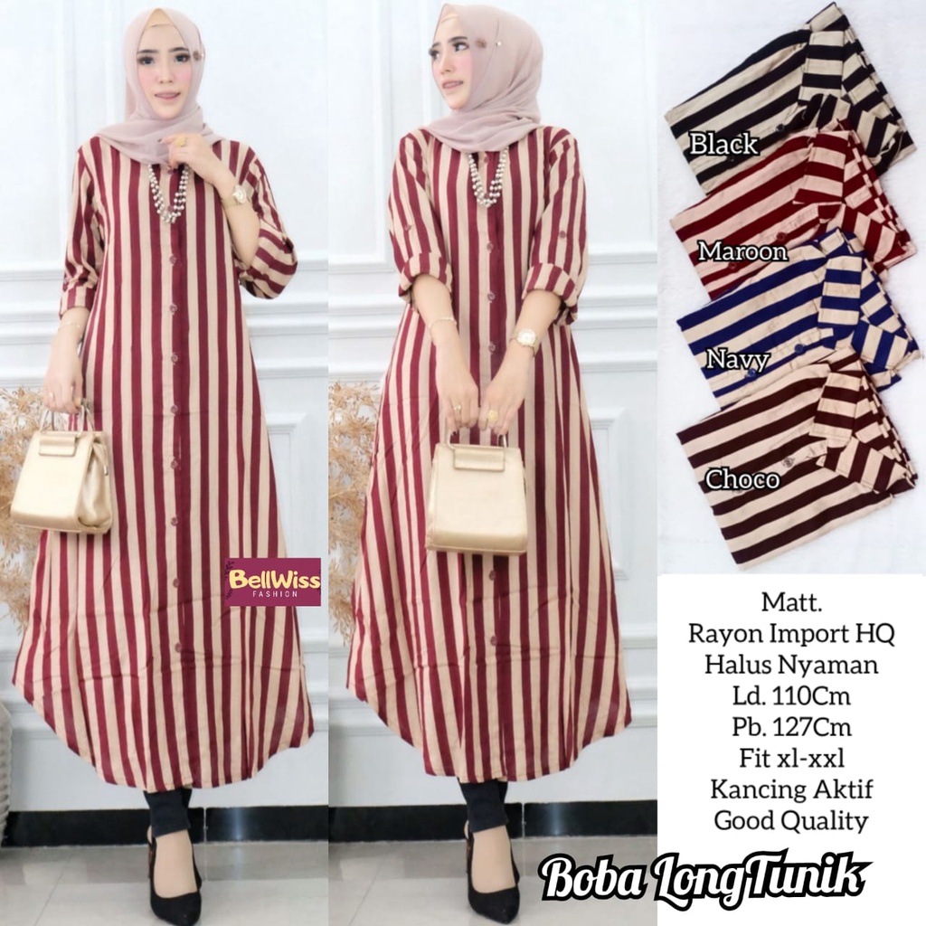 BOBA LONG TUNIK / 19.7 / BAHAN RAYON PREMIUM / LD 110 / PB 127 / FIT XL-XXL / BUSUI / JUMBO / BELLWIS