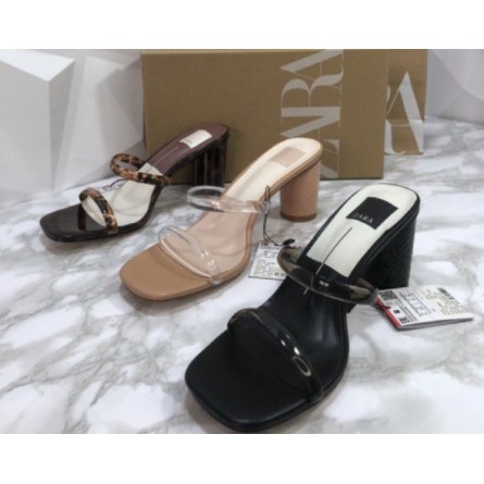 PROMO SALE Zara Heels Vinyl & Leopard Double Straps Wanita Import Original ZS256 ZR-259 802 - 3501