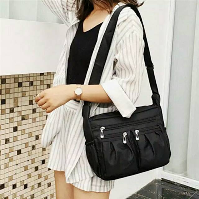 Waterproof Nylon Shoulder Bag Tas Selempang Wanita import