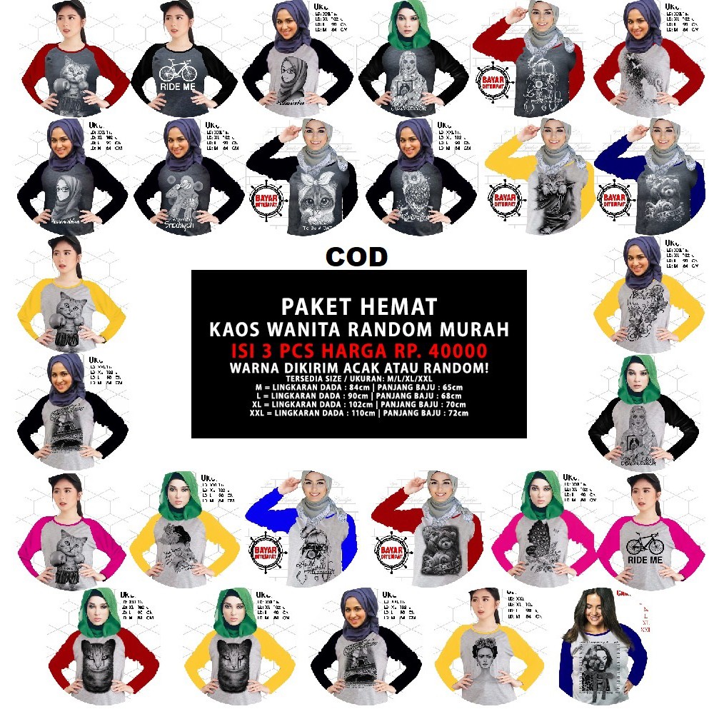 PAKET HEMAT Isi 3 Pcs Harga 40.000 Kaos Wanita Raglan Lengan Panjang/ Kaos Cewek/ Kaos Oblong Murah