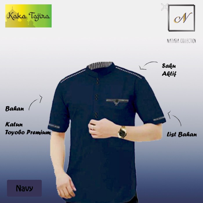 koko baju koko pria lengan pendek / koko raja tojiro / baju muslim pria - Navy, M