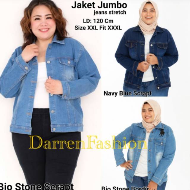 Jaket Jeans Wanita Dewasa Size Jumbo LD 120 cm