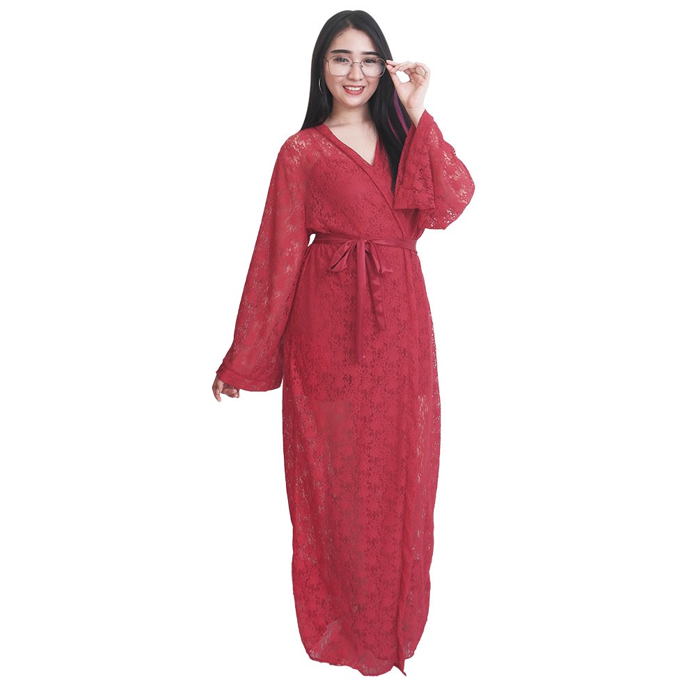 FOLVA kimono tidur set tanktop celana satin 1497MSET maron all size