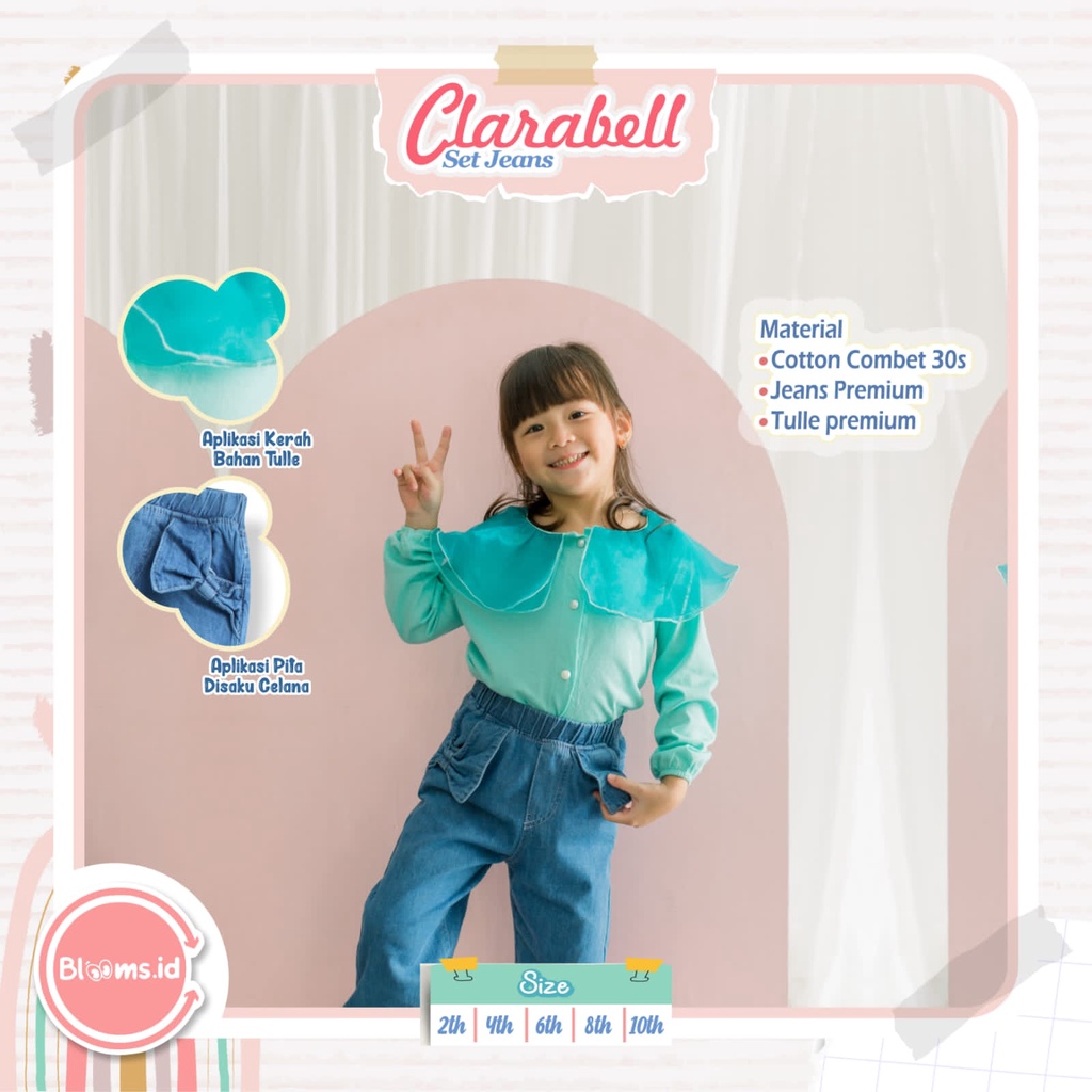 Setelan panjang anak perempuan BLOOMS.ID usia 2-10 tahun | Set Jeans Clarabell