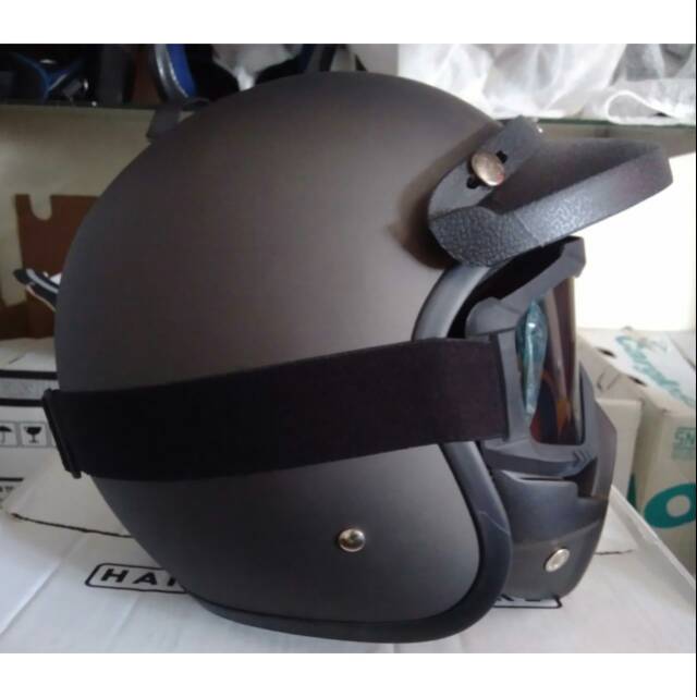 HELM BOGO POLOS + PET PENDEK + GOOGLE MASKER