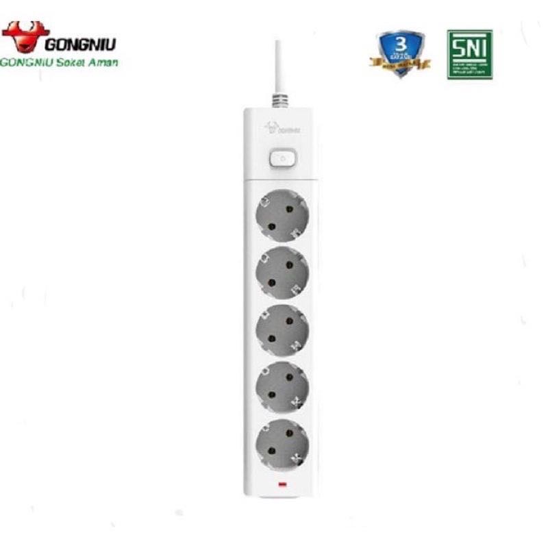 Stop Kontak Central On/Off Power Strip 5 Lubang Colokan GONEO Gongniu G1050 Tahan Panas Panjang Kabel 5 / 3 /1.5 Meter - Garansi Resmi 3 Tahun