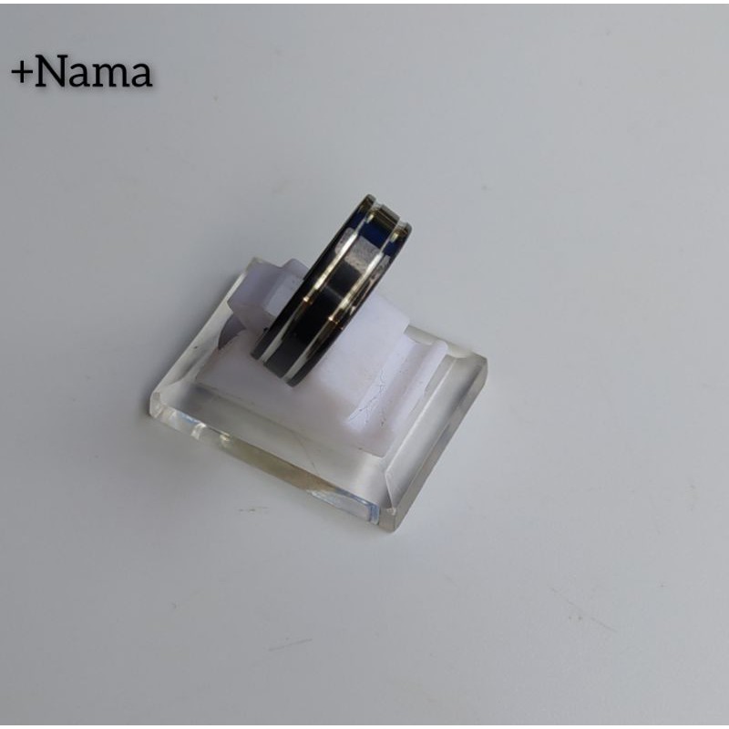 Cincin Titanium Unisex Polos Black Silver Bisa Tulis Nama-Hitam Silver+Nama