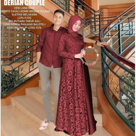 PROMO couple DERIAN Baju Couple Muslim Set Gamis Koko Pasangan suami Istri Keluarga Pesta