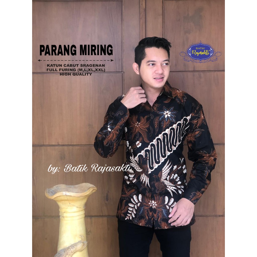 PARANG MIRING RAJASAKTI KEMEJA BATIK SOLO PRIA LENGAN PANJANG LAPIS FURING ATASAN BATIK PREMIUM MODERN KATUN HALUS BAHUWIRYA  BANAMITRA BANAMITRA PUTIH BANGSAWAN BAYU PUTRA BERLIAN BIRU BHARATAYUDA BIMASENA BIRENDRA BIRU INDAH BRAHMAKERTA BRAHMAKERTA