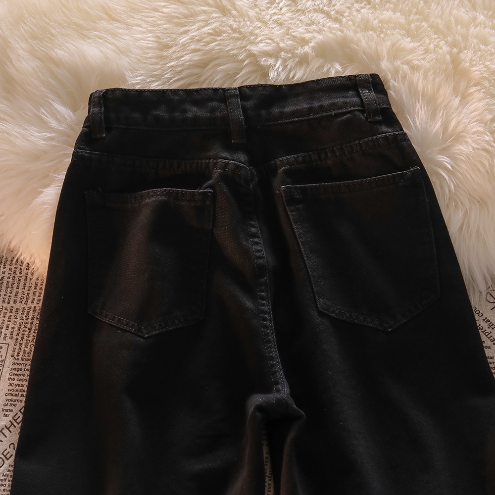 Warna Hitam Highwaist Loose Kasual Celana Jeans Panjang Wanita