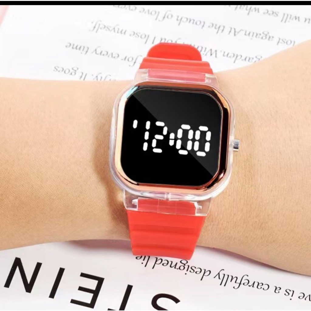 Jam Tangan Wanita Rubber Digital Trendy Dial Kotak Korean Fashion (008R)