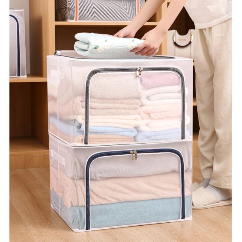 dc88 NEW STORAGE BOX 66L FRAME BAJA DOUBLE ZIPPER / Keranjang Penyimpanan Pakaian Bedcover