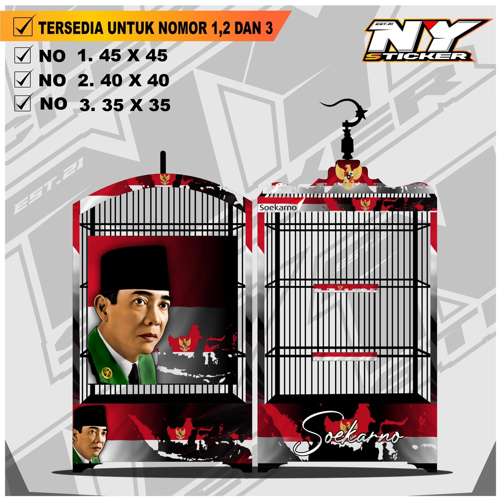 Stiker Decal SANGKAR KOTAK - Dekal Sangkar Burung Kotak Ebod Kosan Desain Soekarno 010