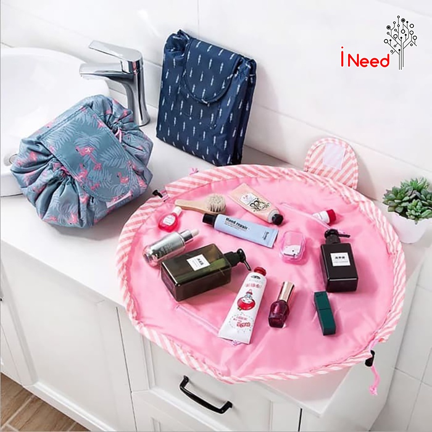 (INEED) Magic Travel Pouch / Lazy Cosmetic Big Capacity Bag Tas Kosmetik - Korean Lazy Cosmetic