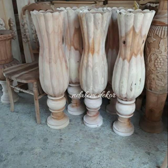POT BUNGA UKIR KAYU MENTAH (1set)