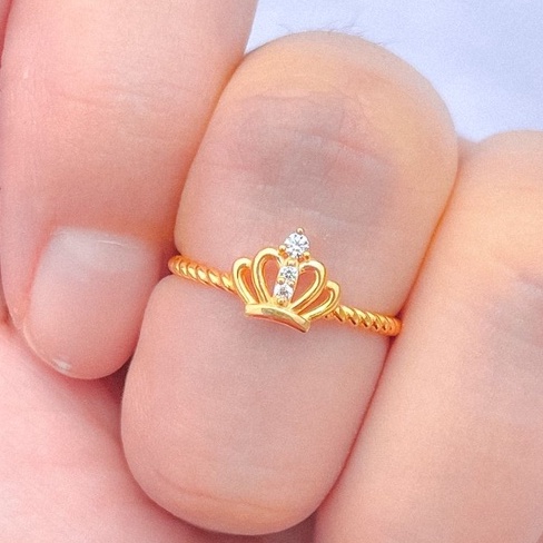 Cincin anak dan dewasa emas asli kadar 700 70% 16k mahkota crown kupu love permata apel sebaris lilit 1 gram ringan